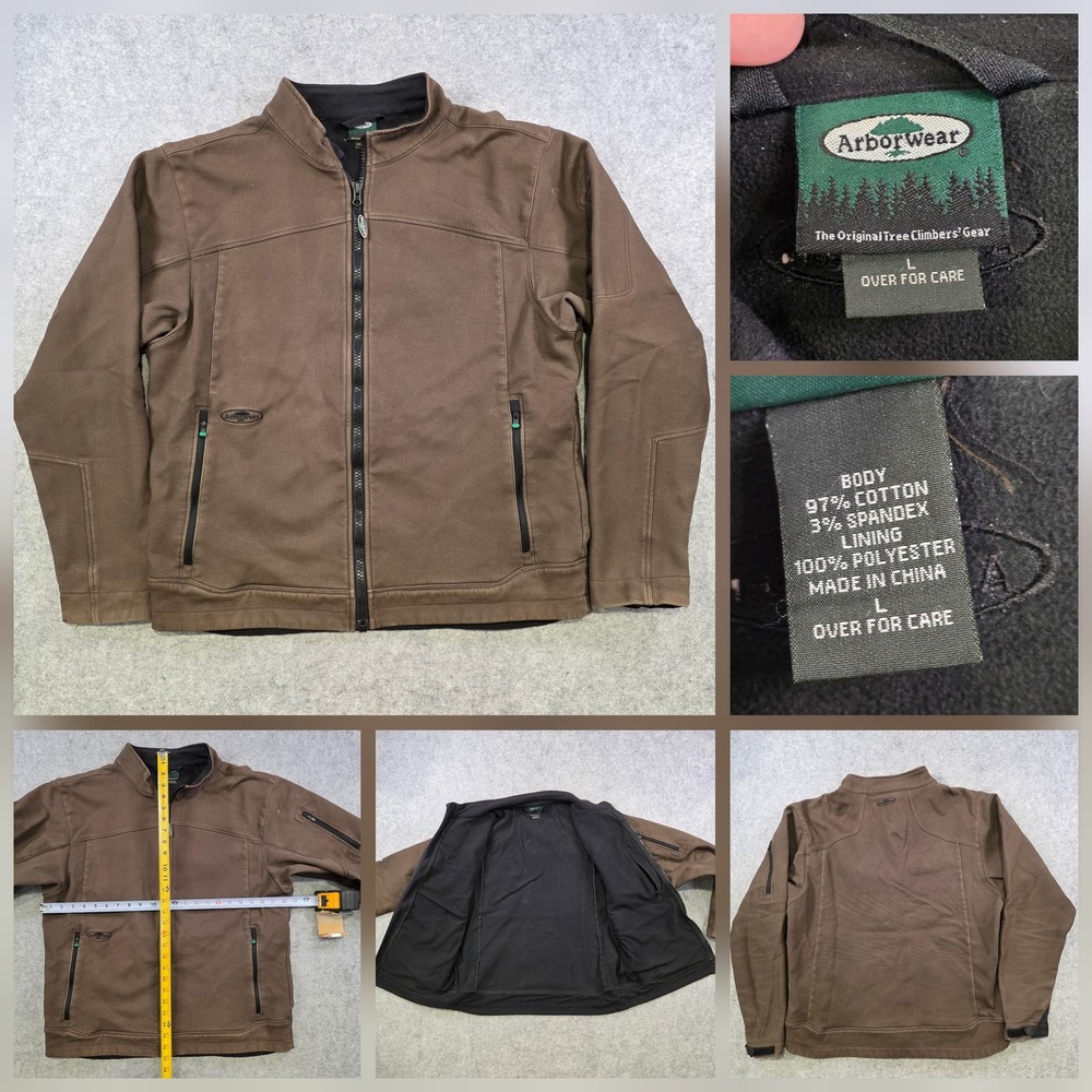Arborwear Stretch Cambium Jacket Mens Large Brown Fleece Lined Canvas Soft Shell